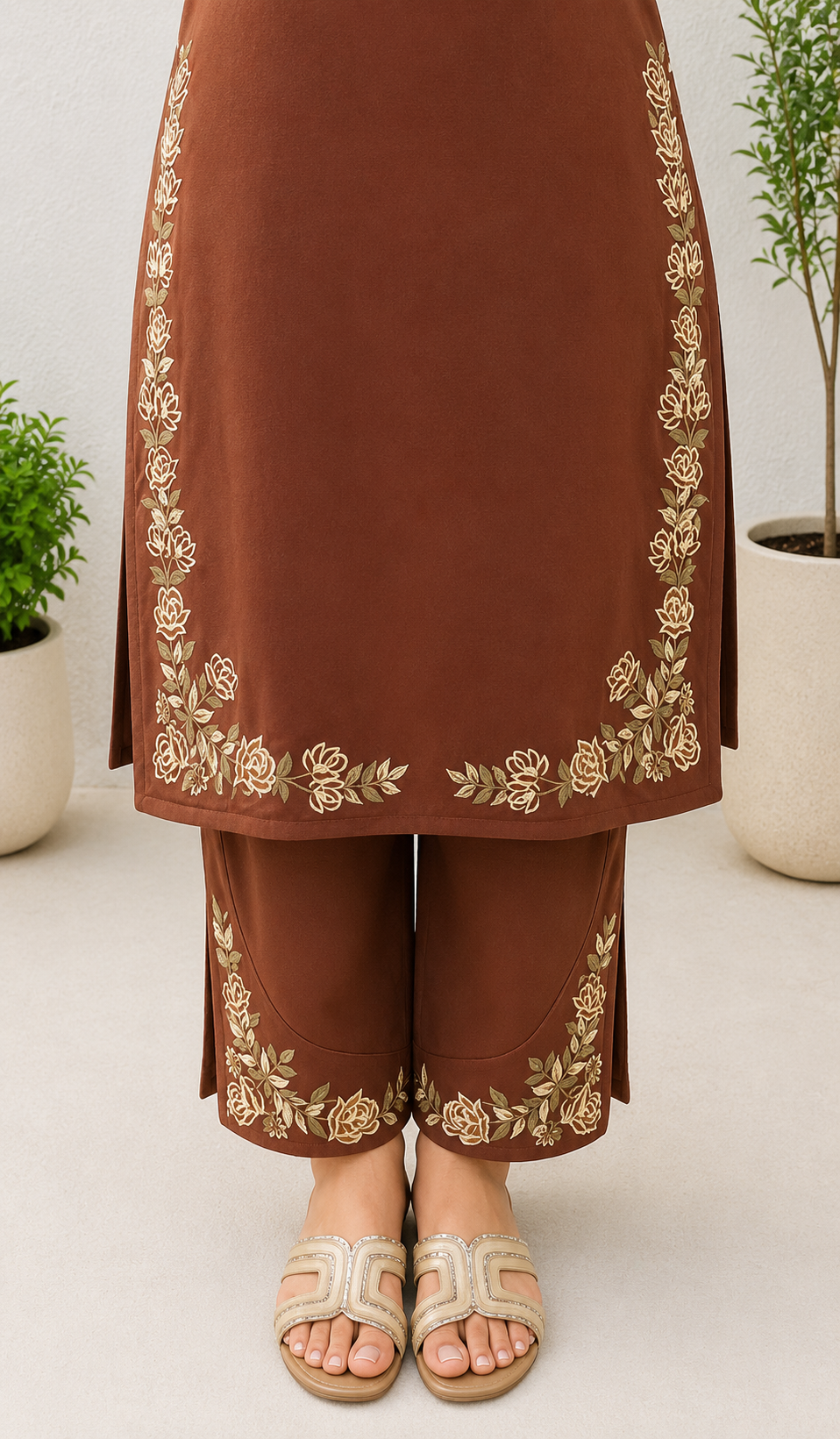 Cocoa Bloom Embroidered Suit