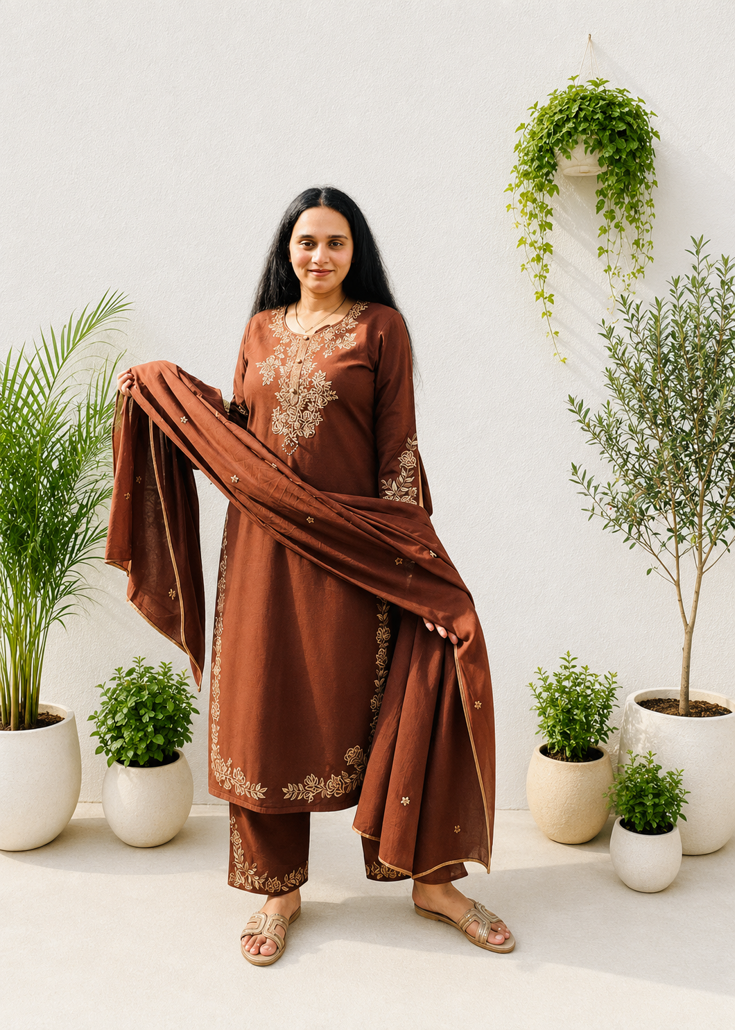 Cocoa Bloom Embroidered Suit
