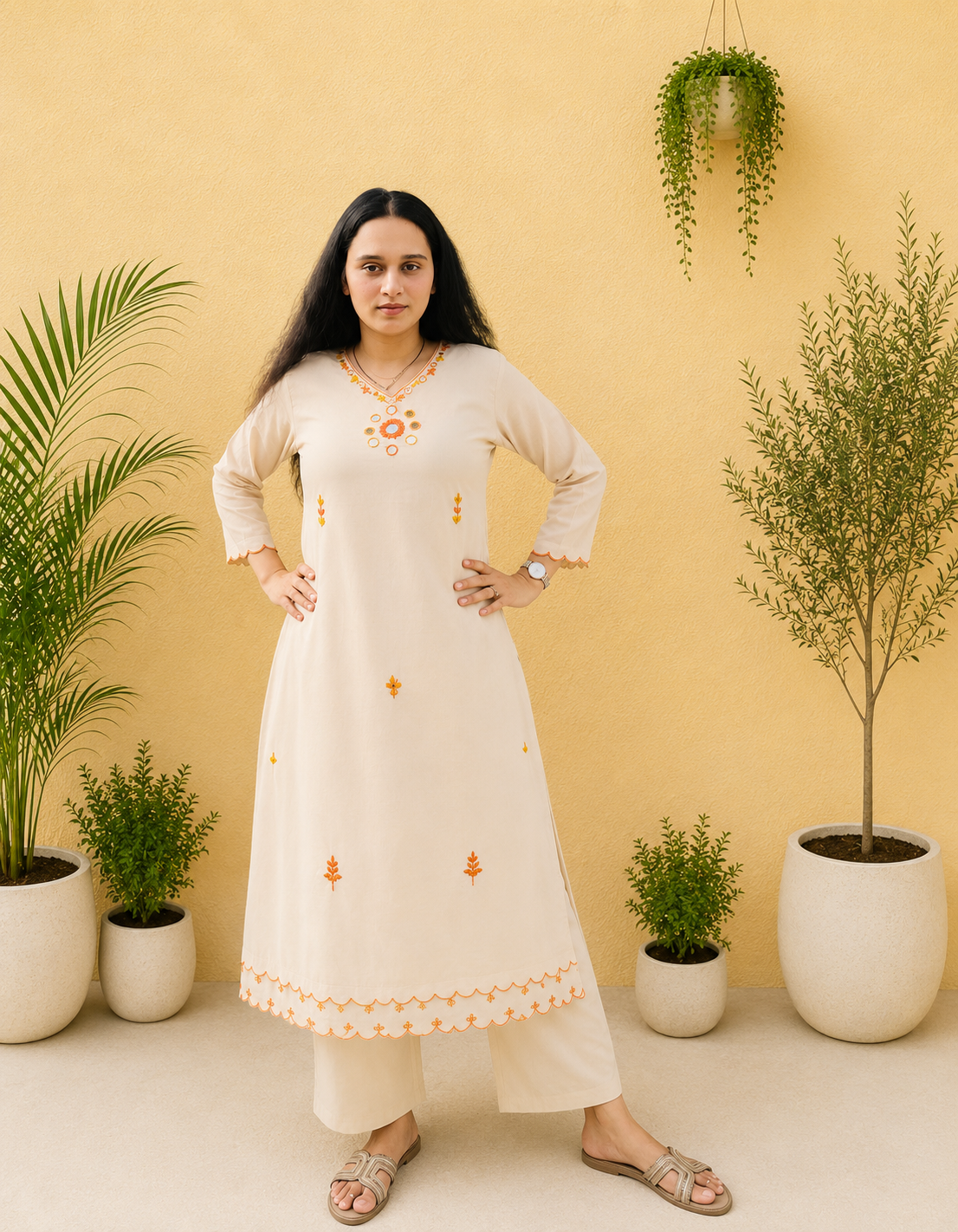 Ivory Scallop Border Suit Set