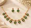 Lakshmi Green Temple Necklace Set with Ruby Accents & Earrings