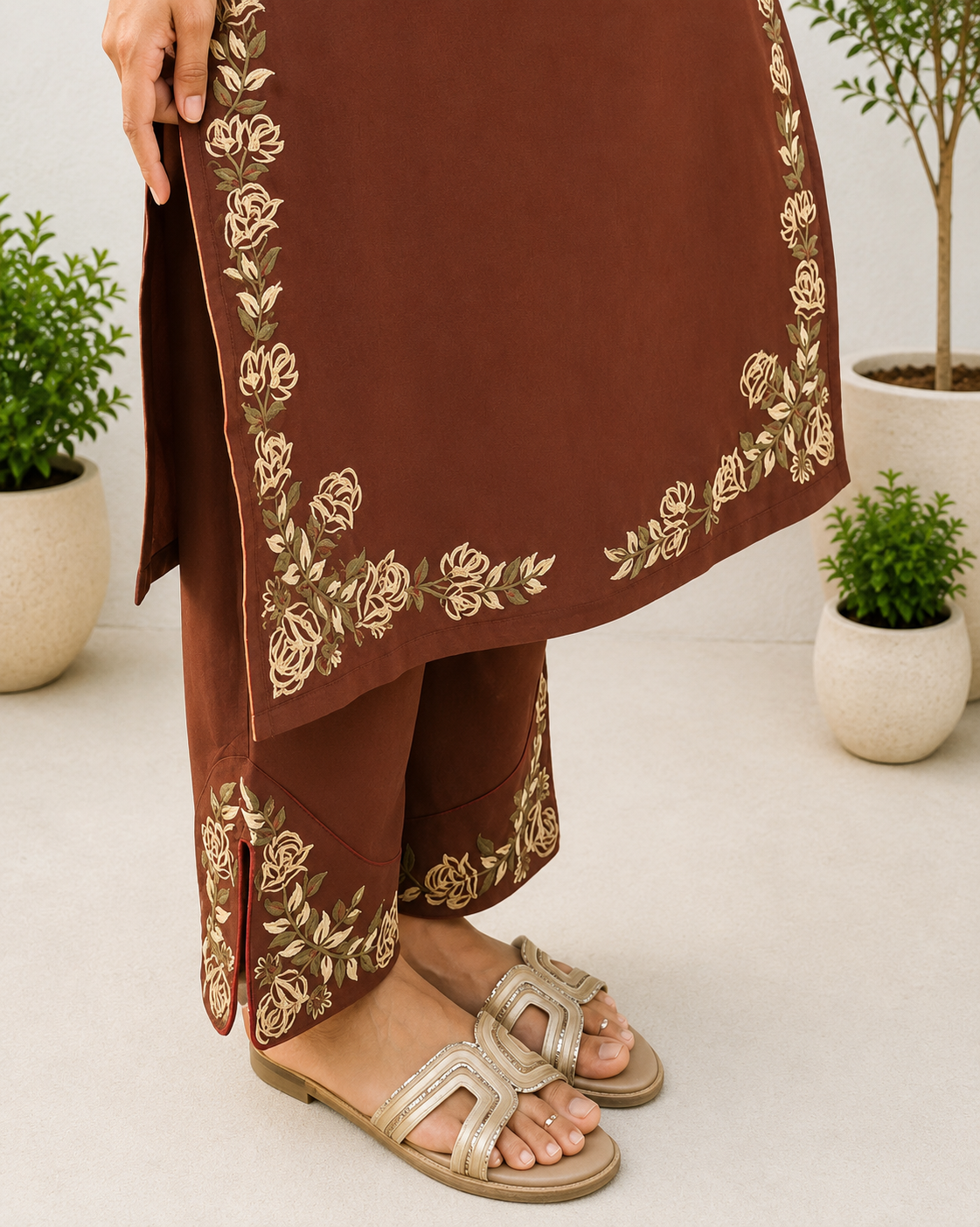 Cocoa Bloom Embroidered Suit