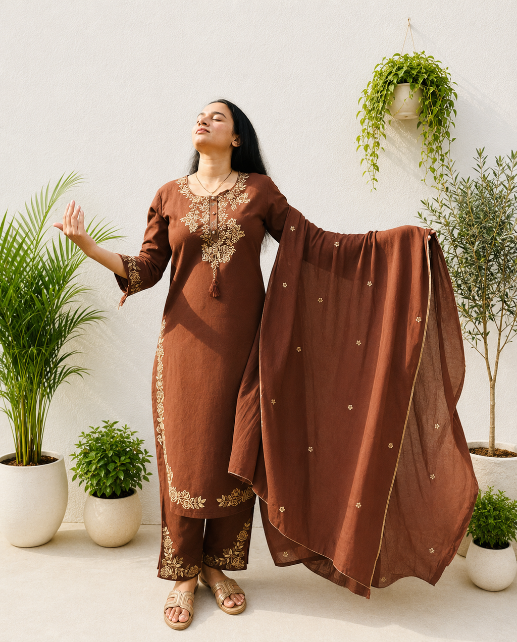 Cocoa Bloom Embroidered Suit