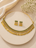 Green Stone Leaf Drop Necklace Set with Matching Earrings