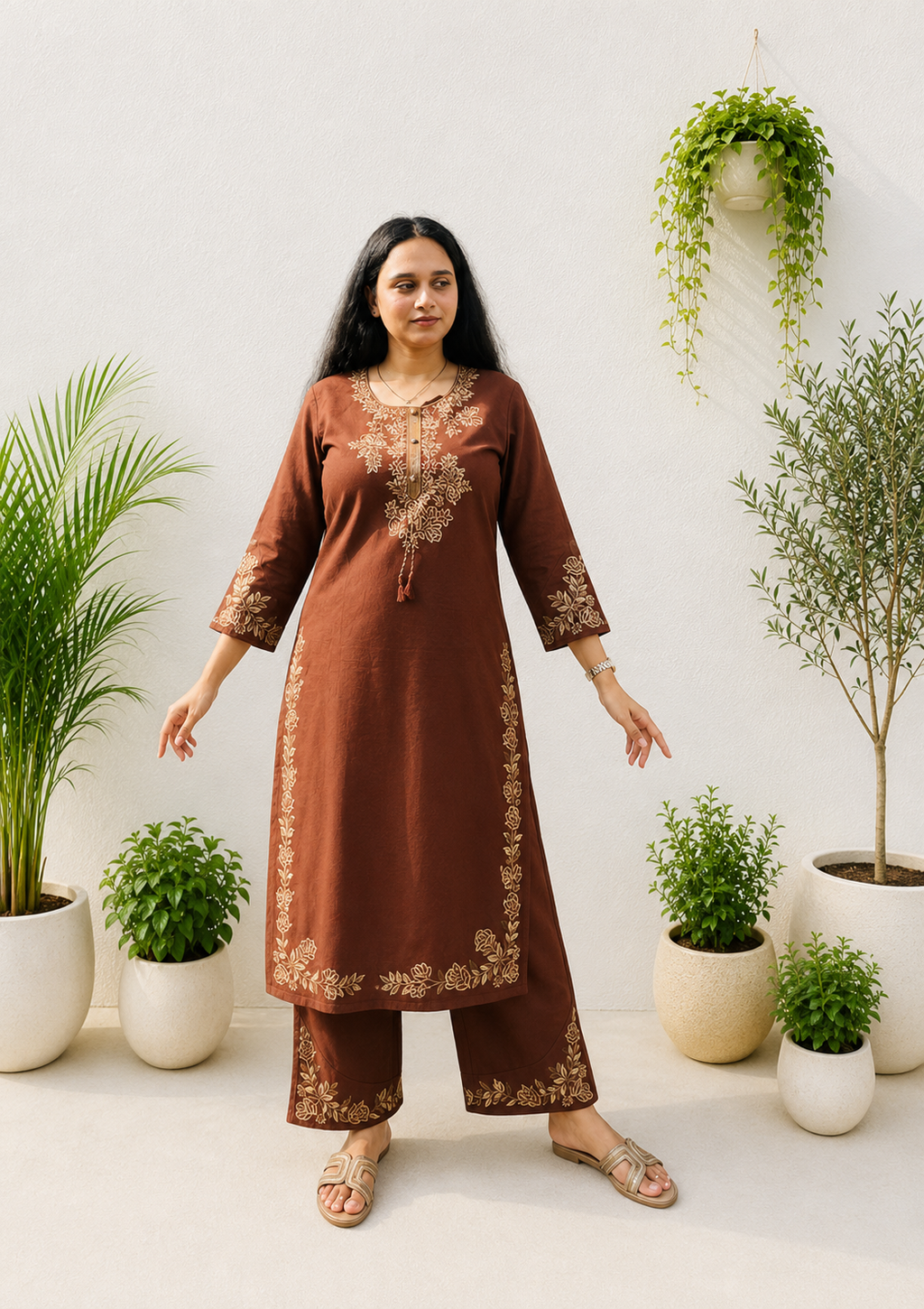 Cocoa Bloom Embroidered Suit