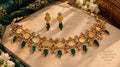 Traditional Coin Temple Necklace Set – Emerald Green & Maroon Gold-Tone Jewellery